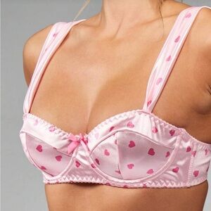 Missguided Pink Satin Sweet Heart Print Balconette Bra